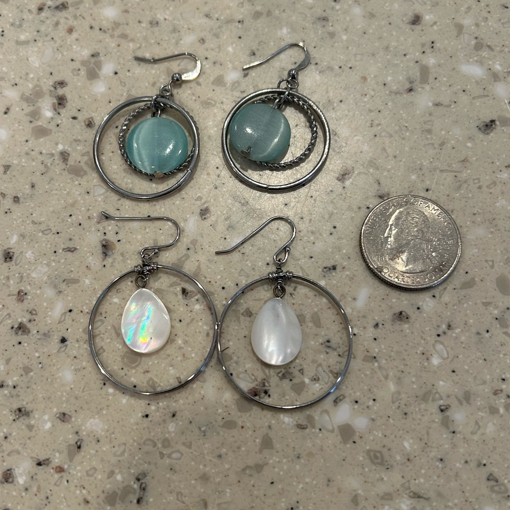 Lia Sophia “White Sands” Silver and White Drop Earrings, BONUS turquoise pair!
